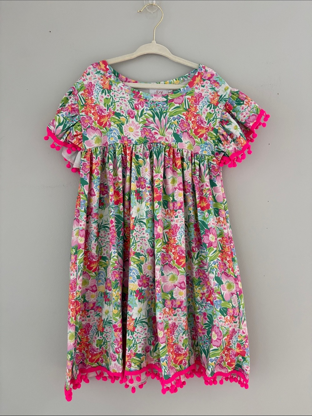 Mila & Rose Floral Pom-Pom Trim Dress